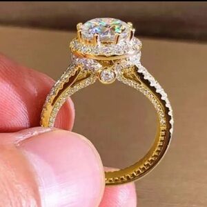 Halo 3 ct Simulated Diamond wedding bridal engagement stunning 18k plated ring